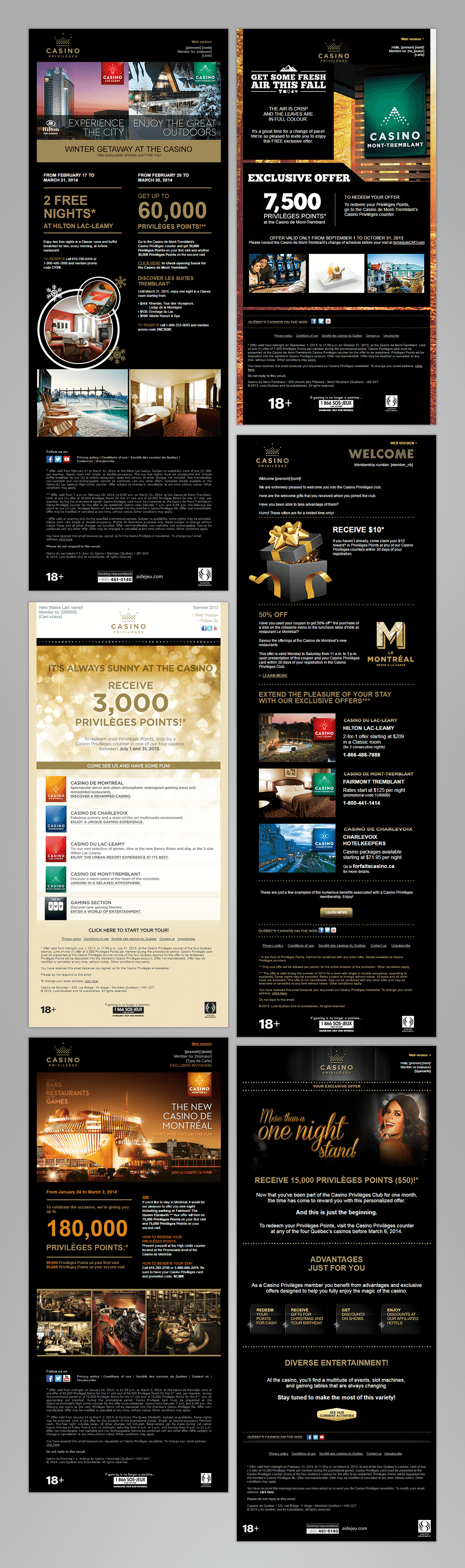 Screen captures of Casinos du Québec's promotional emails